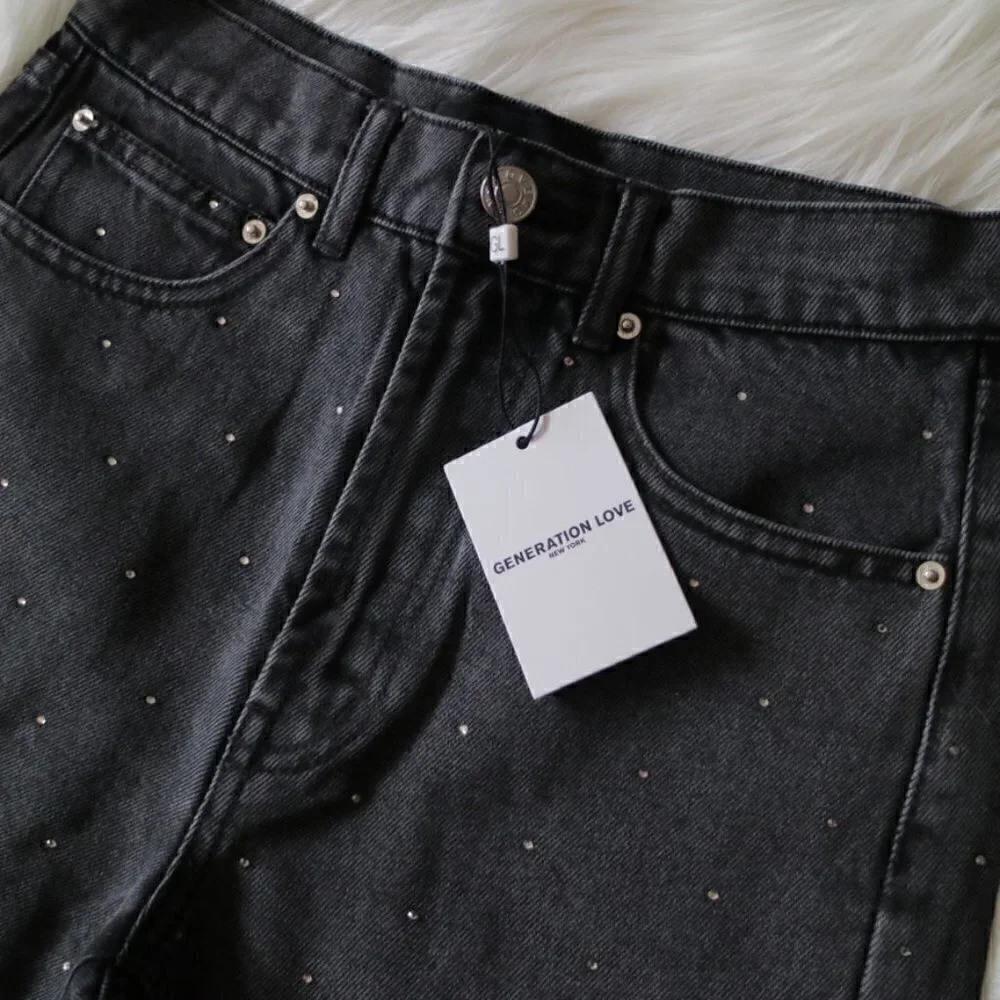 NEW Generation Love Denim Shorts Size 0 Black Freya Crystal High Waist